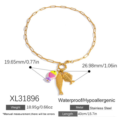 Stylish Fish Pendant Stainless Steel Necklace with 18K Gold Plating