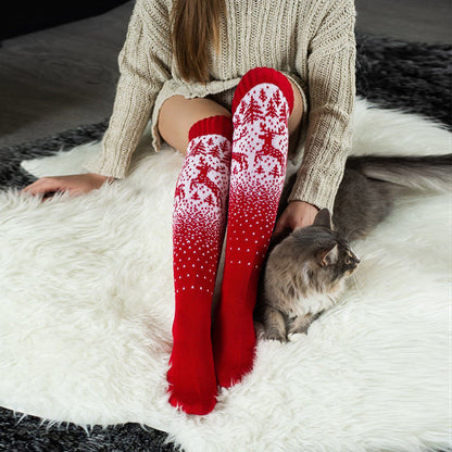 Christmas Elk Long Tube Wool Pile Over The Knee Pile Sock Woman