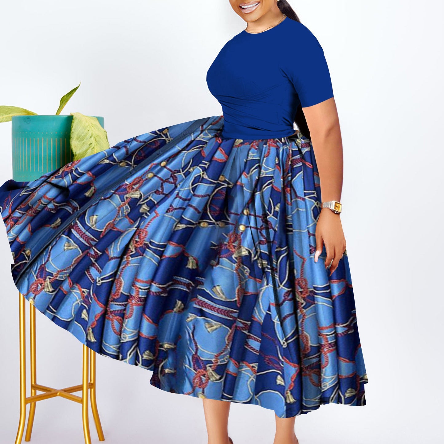 Plus Size Women'S Elegant Ruffle Dress African Inspired