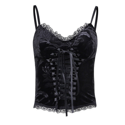 Black Lace Trim Vintage Women's Cami Top