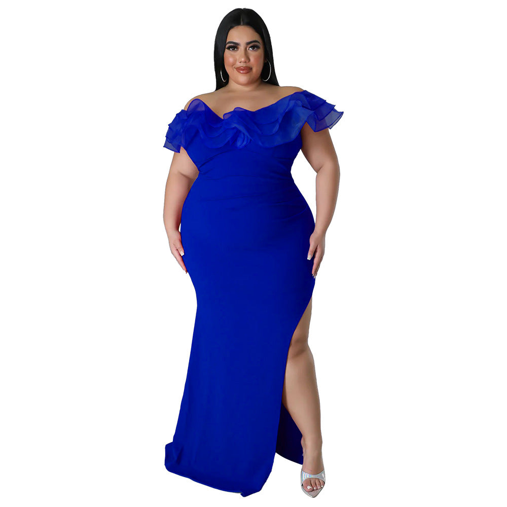 Solid Color Bodycon Dress Elegant V-Neck Long Dress