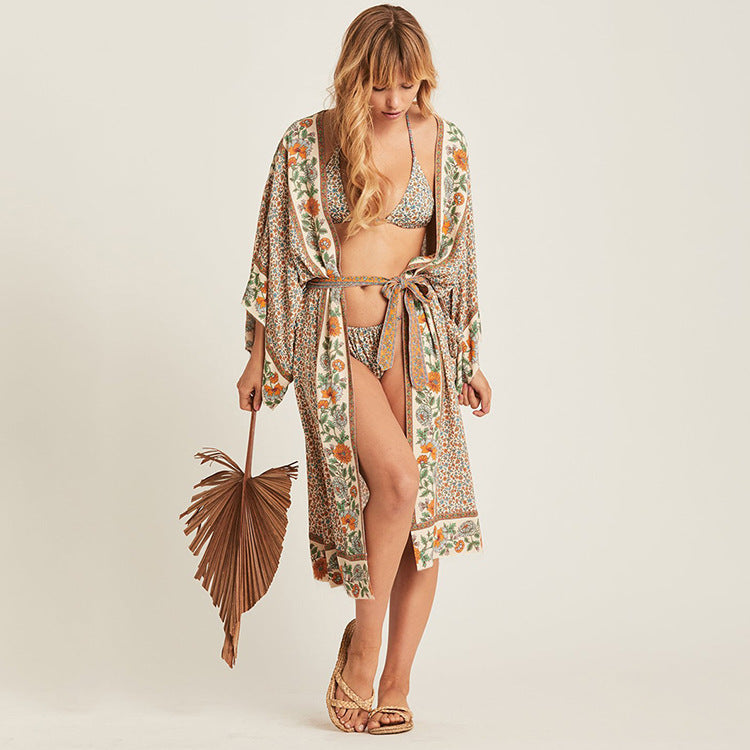 Positioning Printing Beach Skirt Belt Cardigan Sun Protection Shirt Bikini Outer Blouse Women
