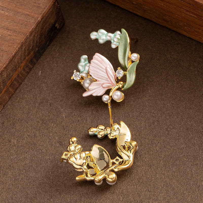 Sweet Floral Pearl Earrings Trendy 925 Silver Studs