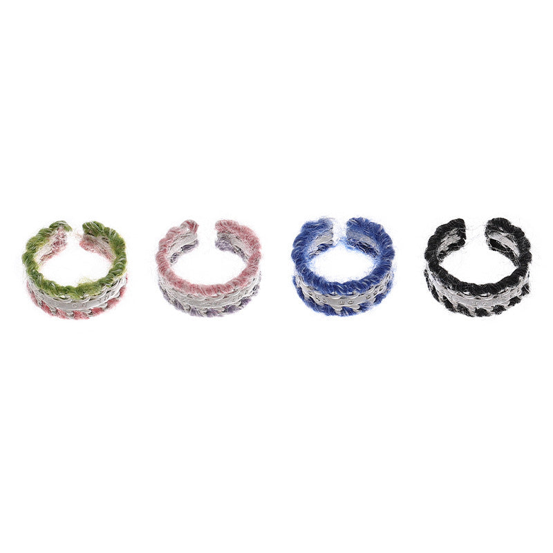Colorful Yarn Wrapped Open Wide Ring