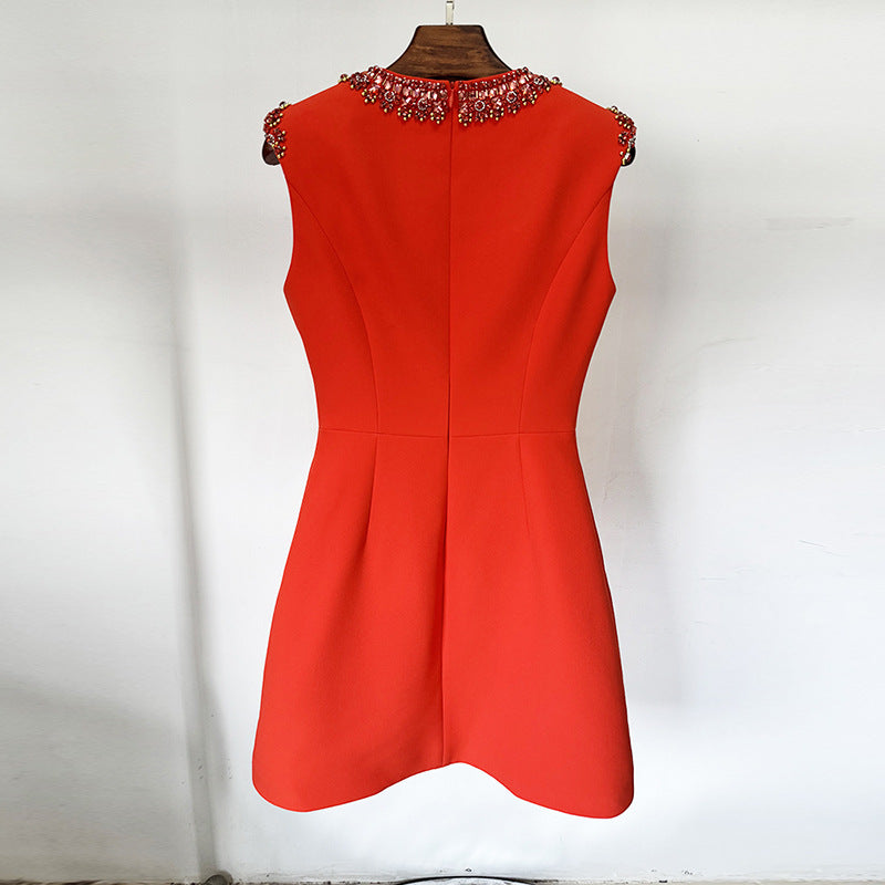 Fashionable Red Beaded Sequin Dress For Women