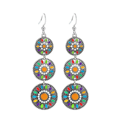 Bohemian Geometric Flower Alloy Earrings Set