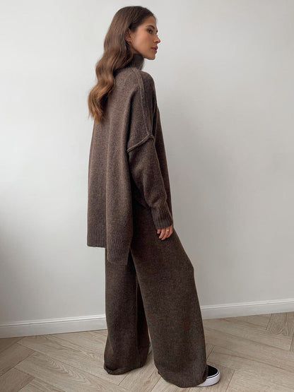 Loose High Collar Knit Sets
