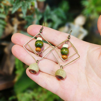 Geometric Plant-Inspired Wooden Earrings