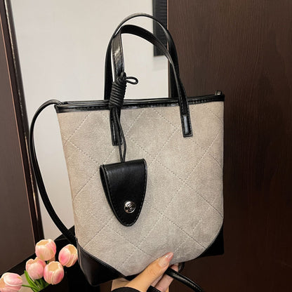 Retro Matte Handbag Chic Quilted Bucket Bag
