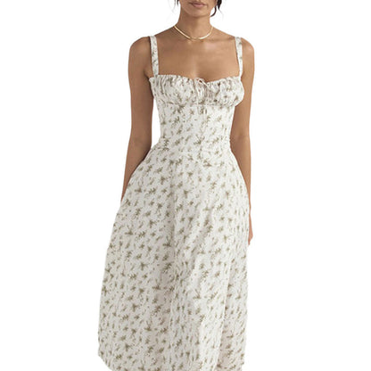 Floral Print Maxi Dress Gentle French Style Sleeveless Sundress