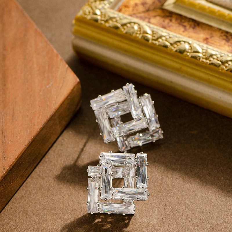 Geometric Crystal Zircon Stud Earrings For Women