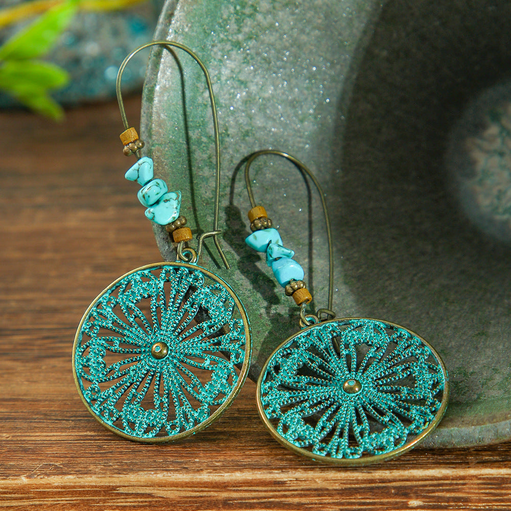 Fashionable Retro Round Flower Drop Earrings for Women