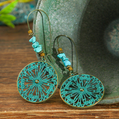 Fashionable Retro Round Flower Drop Earrings for Women