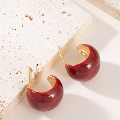 Geometry Design Cherry Red Enamel Stud Earrings - 925 Silver