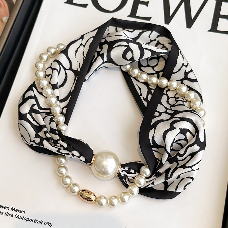 Elegant Magnetic Clasp Pearl Necklace Scarf