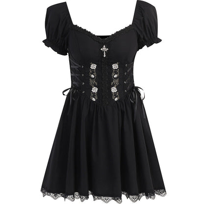 Roses Lace A-Line Dress Summer Casual Street Style