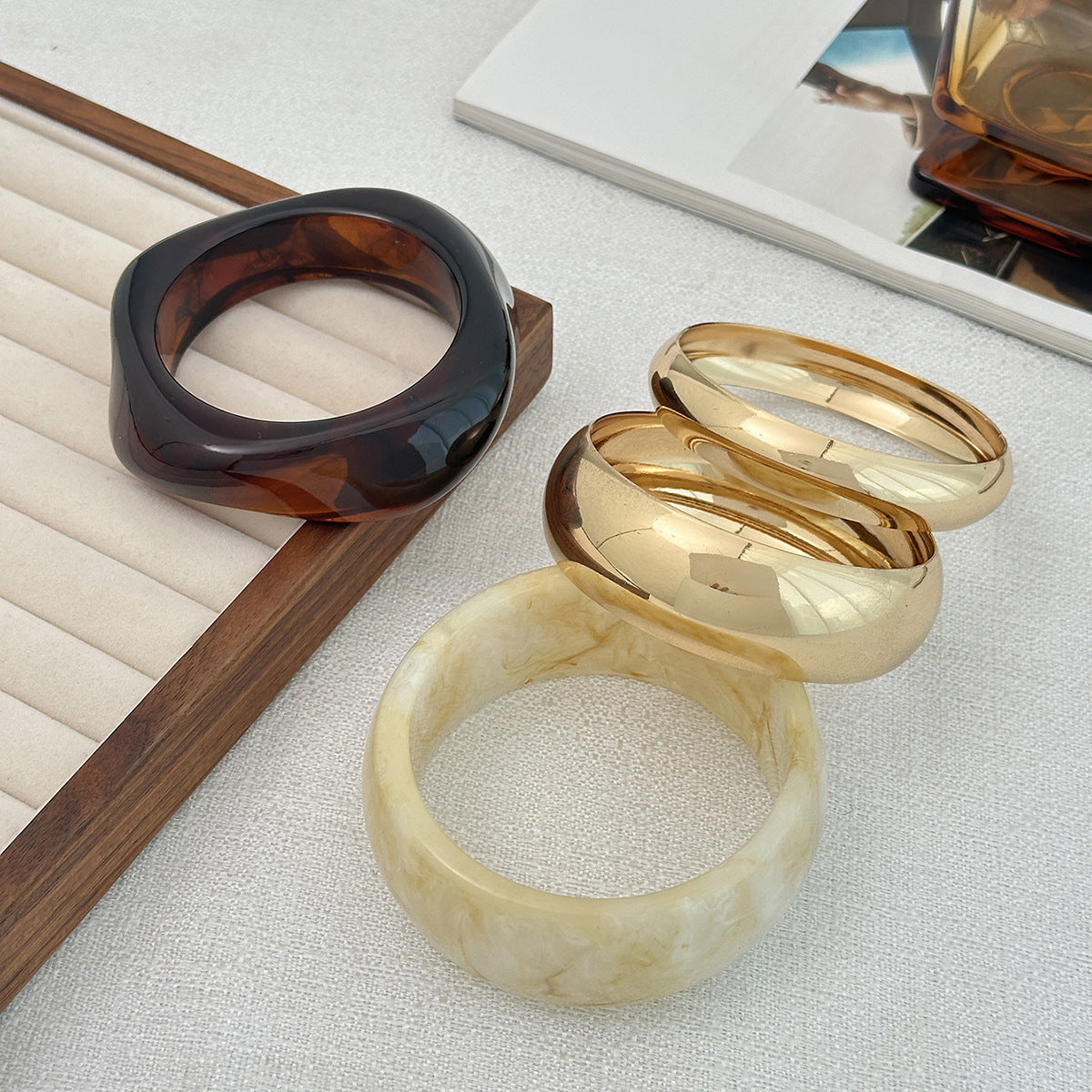 Irregular Geometric Wide Resin Bracelet Stylish Statement Metal Bangle for Women