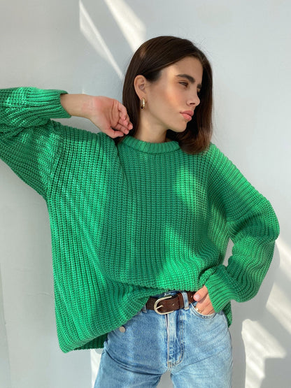 Women'S Sweater Loose Candy Color Round Neck Sweater
