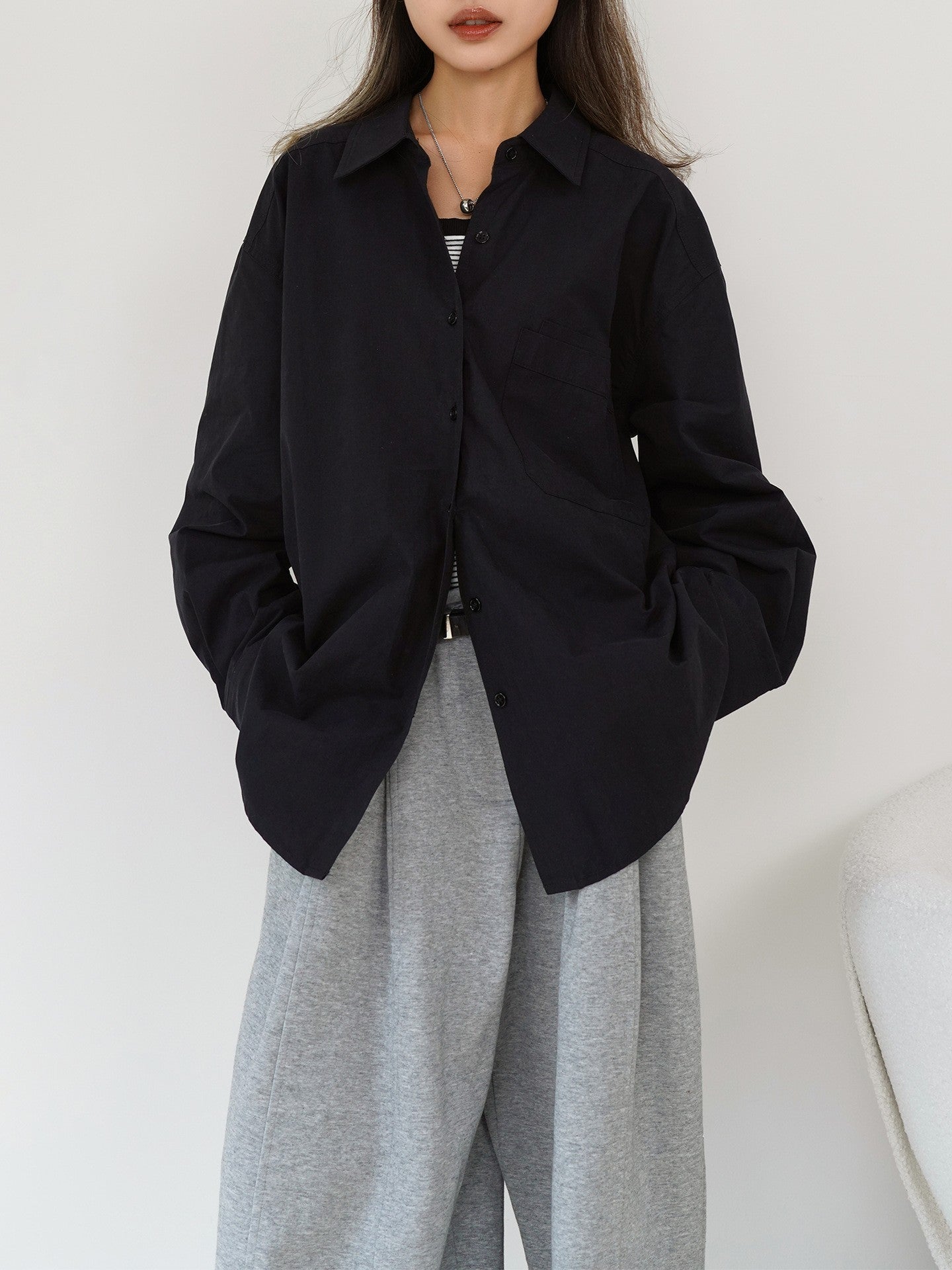 Premium Cotton Black Long Sleeve Button-Up Shirt