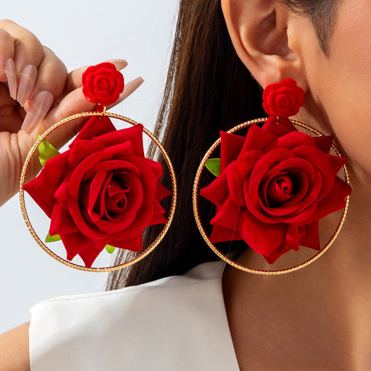 Colorful Pearl Flower Earrings Trendy Chic Fabric Design