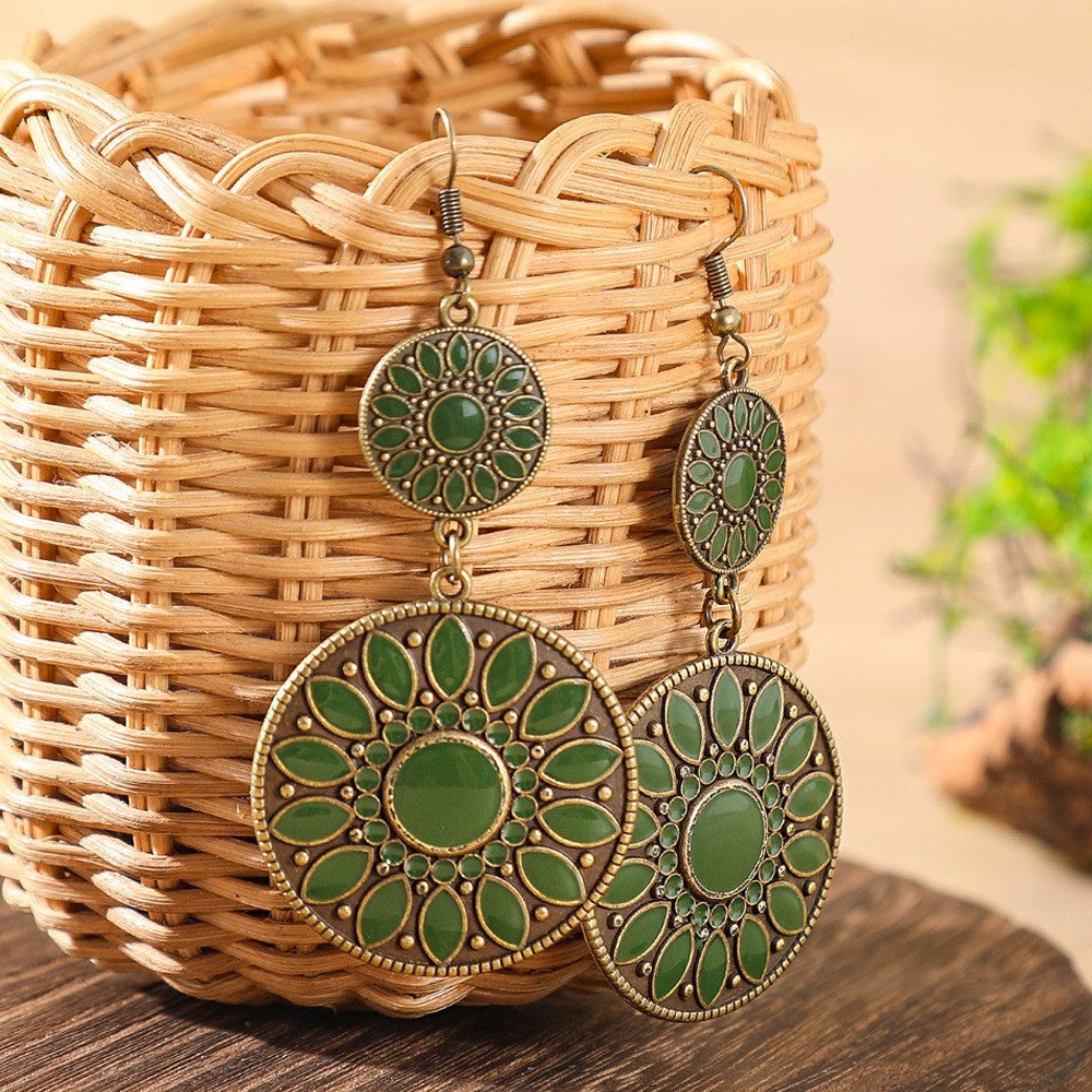 Bohemian Green Forest Earrings Set Artistic Vintage Style Geometric Accessories
