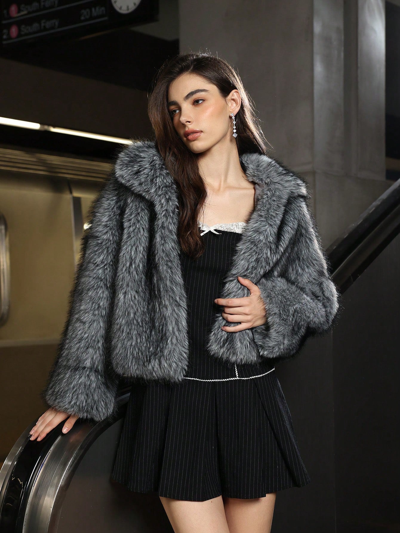 Faux Fur Collared Warm Coat for Women
