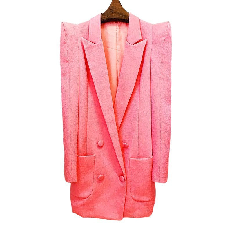 Double Breasted Longline Blazer Stylish Casual Coat