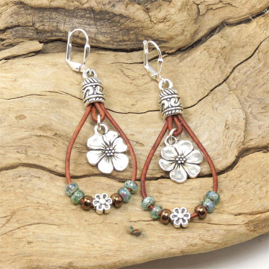 Bohemian Leather Rope Floral Earrings Simple Earrings