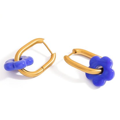 Colorful Flower Stainless Steel Earrings with 18K Gold Plating