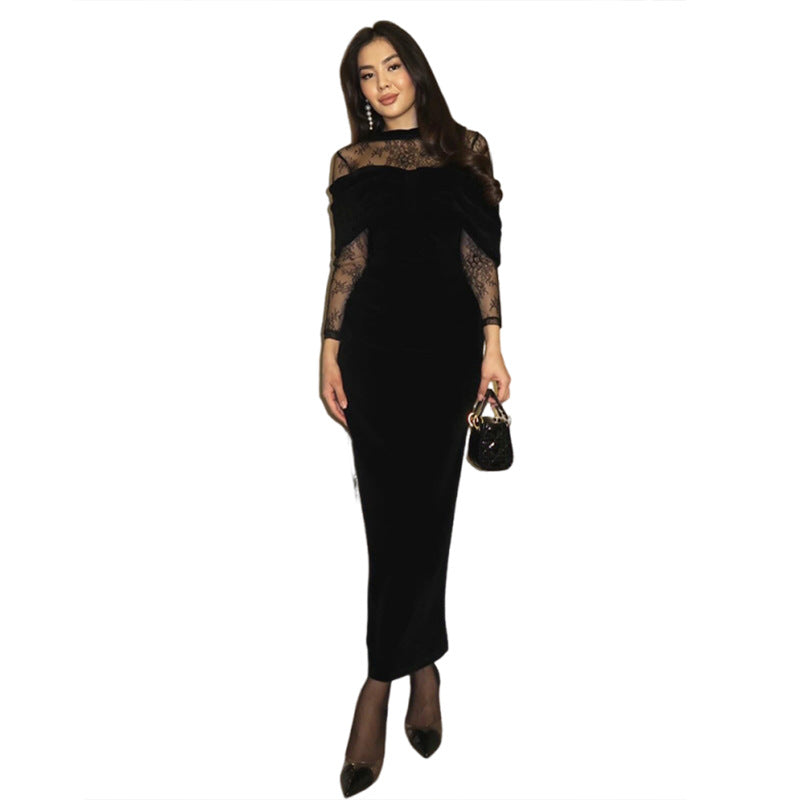 Elegant Lace-Trimmed Bodycon Midi Dress