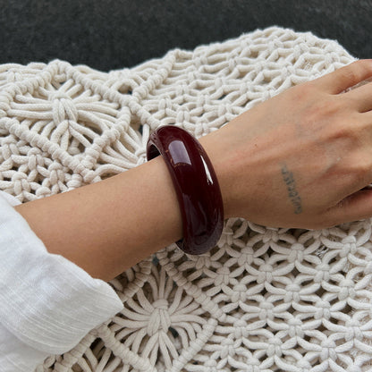 Trendy Red Glossy Open Cuff Bracelet Minimalist Design Spring Handband for Women