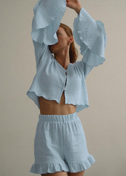 Cotton Lounge Set With Ruffled Details
