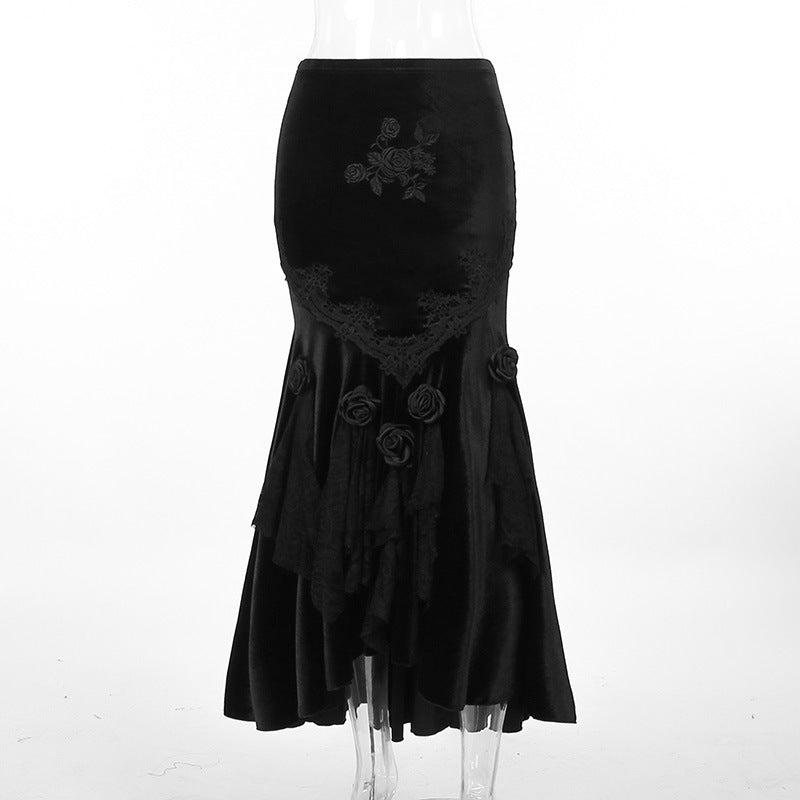 Elegant Black Mermaid Dress with Patchwork Design