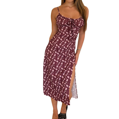 Sexy Floral Print Tie-Front Midi Dress