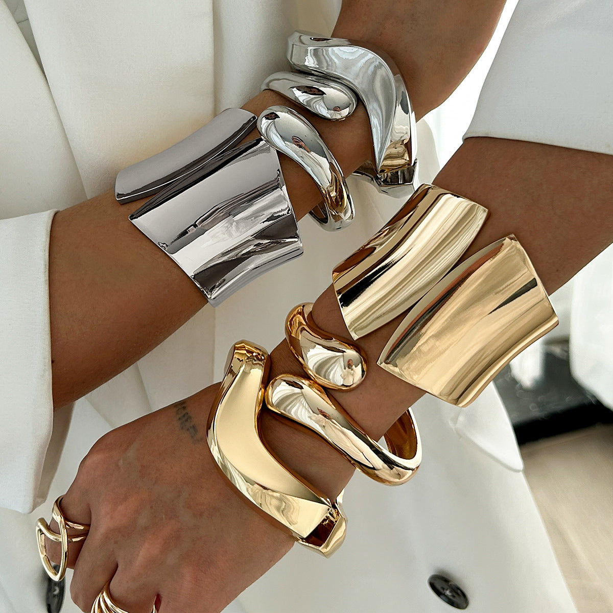 Geometric Cross-Design Alloy Bracelet Set