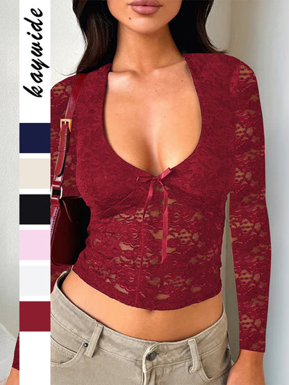 Sensational Lace Long Sleeve T-Shirt for Women