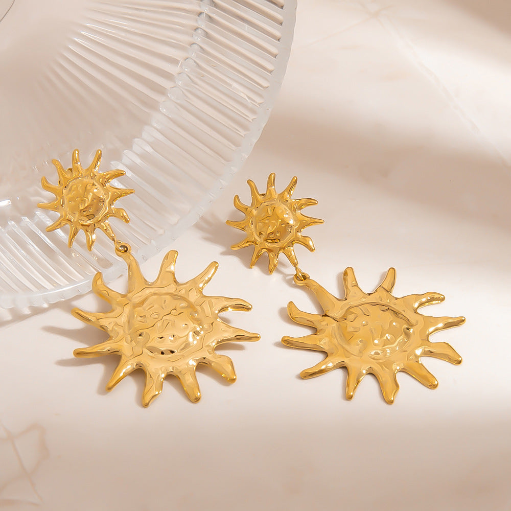 Sun Pendant Stainless Steel Stud Earrings Trendy Luxury Jewelry