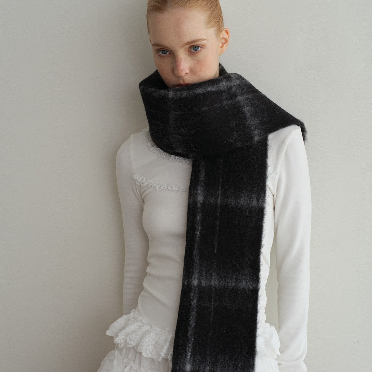 Plaid Pattern Wool Blend Scarf for Women