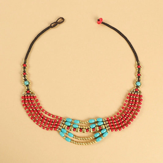Original Design Retro Exotic Tibetan Nepalese Necklace Hand-Woven Ethnic Style Multi-Layer Forehead Headdress For Women