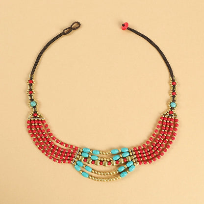 Original Design Retro Exotic Tibetan Nepalese Necklace Hand-Woven Ethnic Style Multi-Layer Forehead Headdress For Women