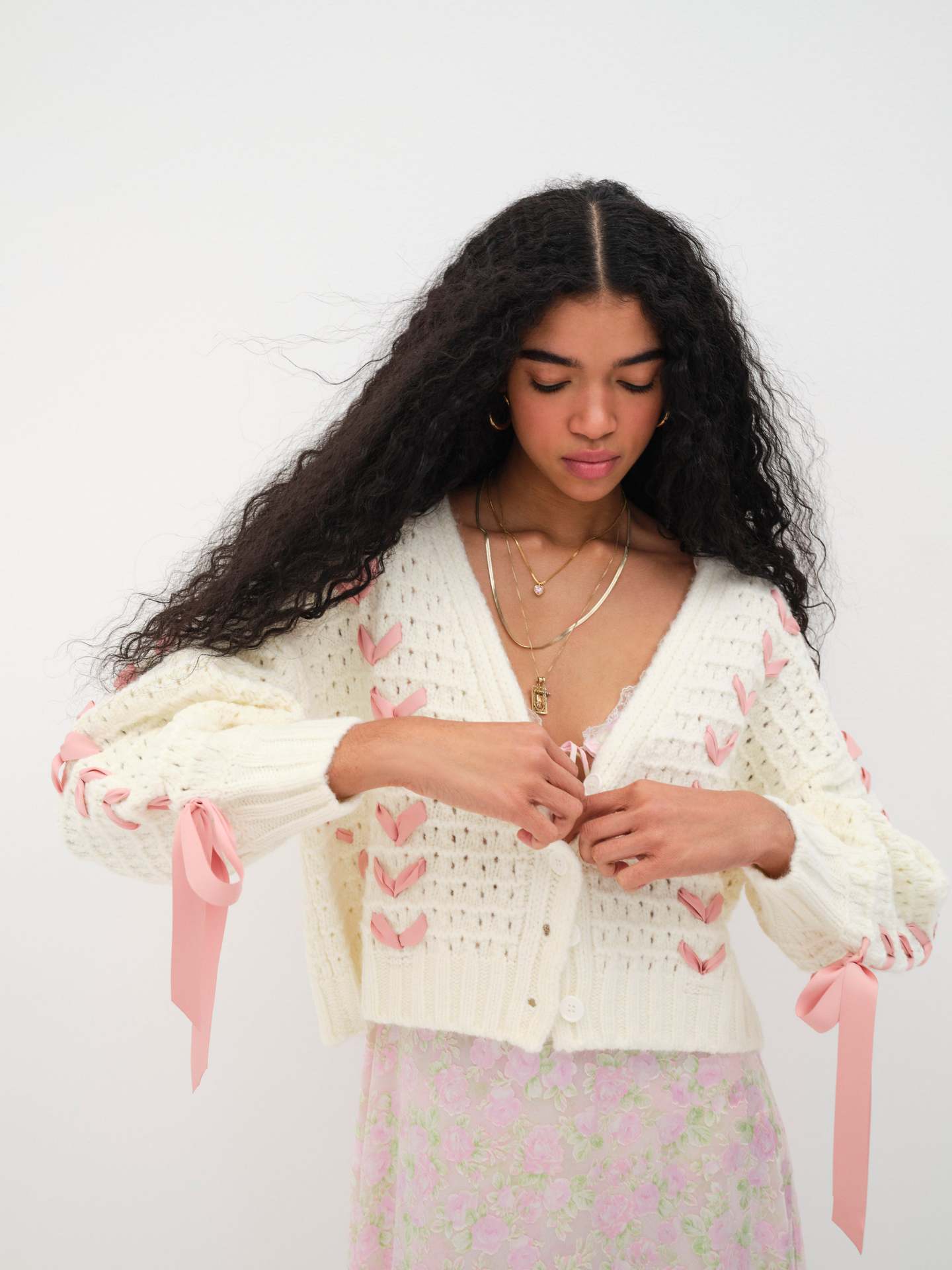 V-Neck String Tie Hollow Out Loose Cardigan