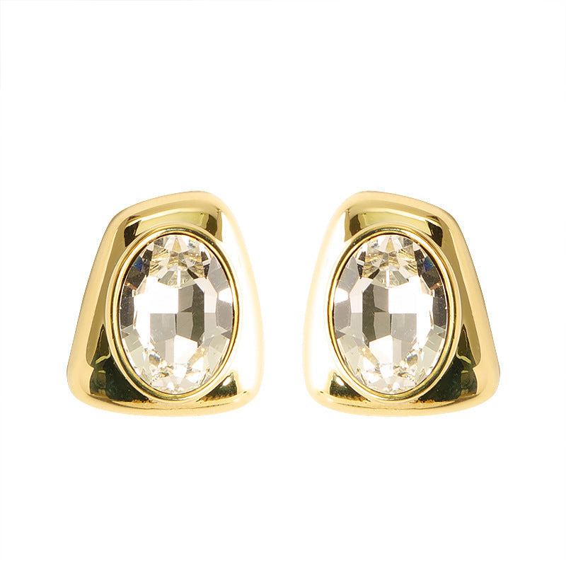 Geometric Zircon Stone Earrings Stylish Minimalist Copper With Silver Plated Needle