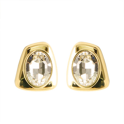 Geometric Zircon Stone Earrings Stylish Minimalist Copper With Silver Plated Needle