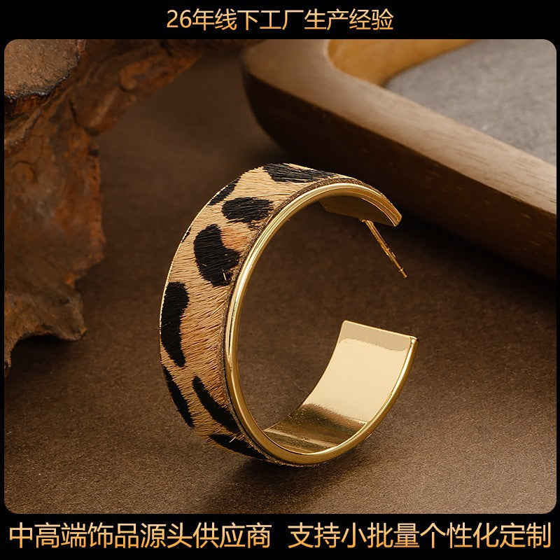 Natural Horse Hair Leopard Print Earrings Luxury Fashion Accessories