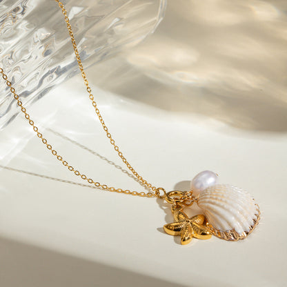 Pearl Starfish Shell Pendant Necklace