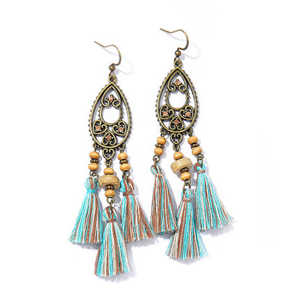 Bohemian Tassel Dangle Earrings Handmade Tribal Style