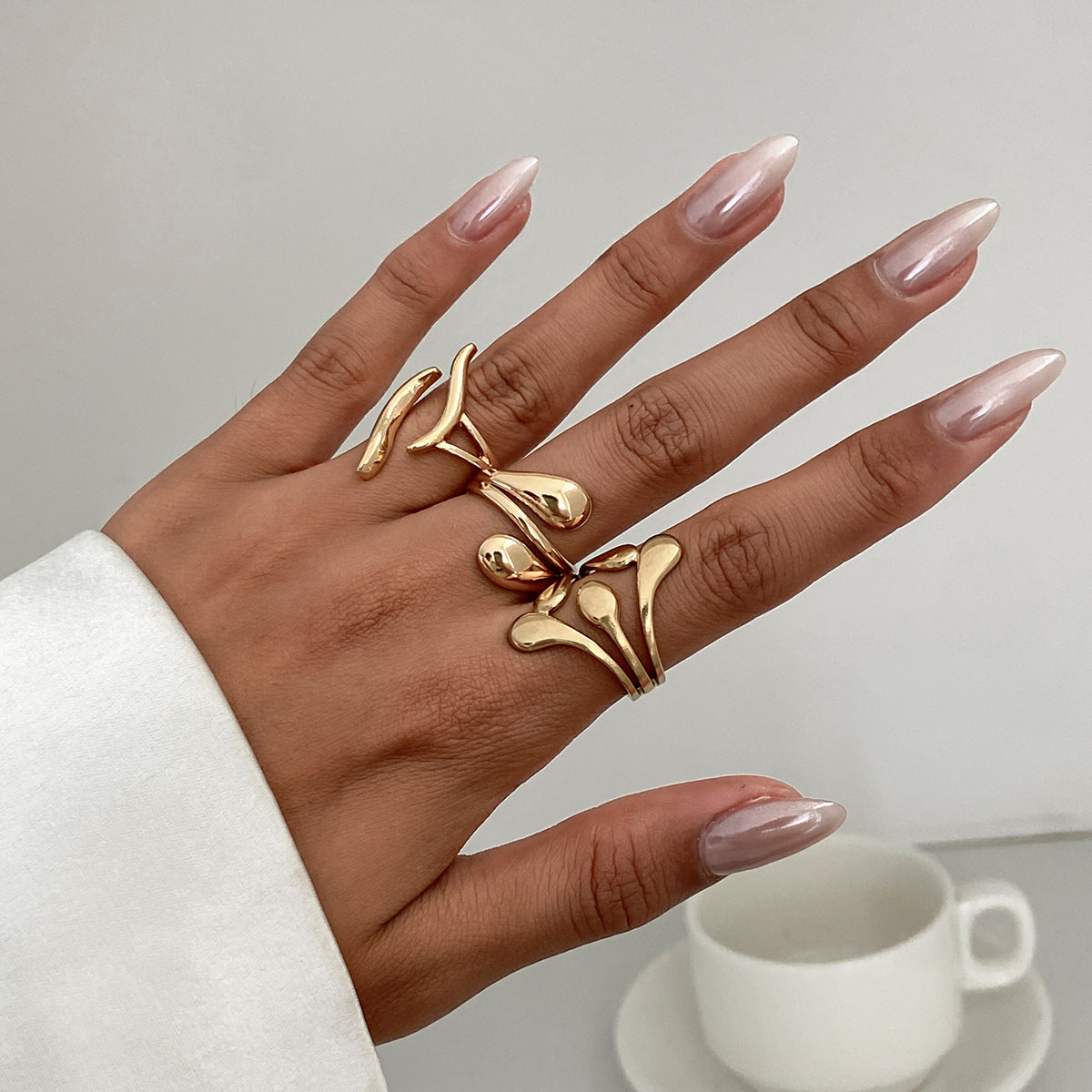 Geometric Metal Cross-Ring Set Trendy Hip-Hop Style