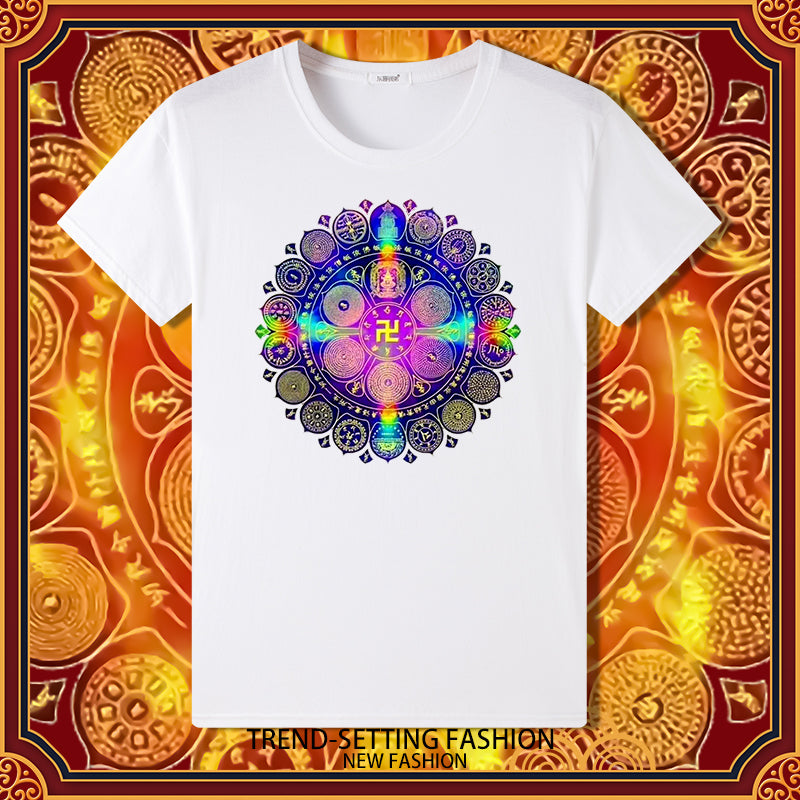 Grand Perfection Victory Mantra Wheel Print Summer Bottom Male And Female Couple Short-Sleeved T-Shirt