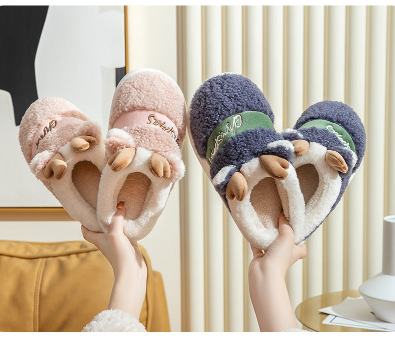 Cute Reindeer Warm Plush Outdoor Slippers