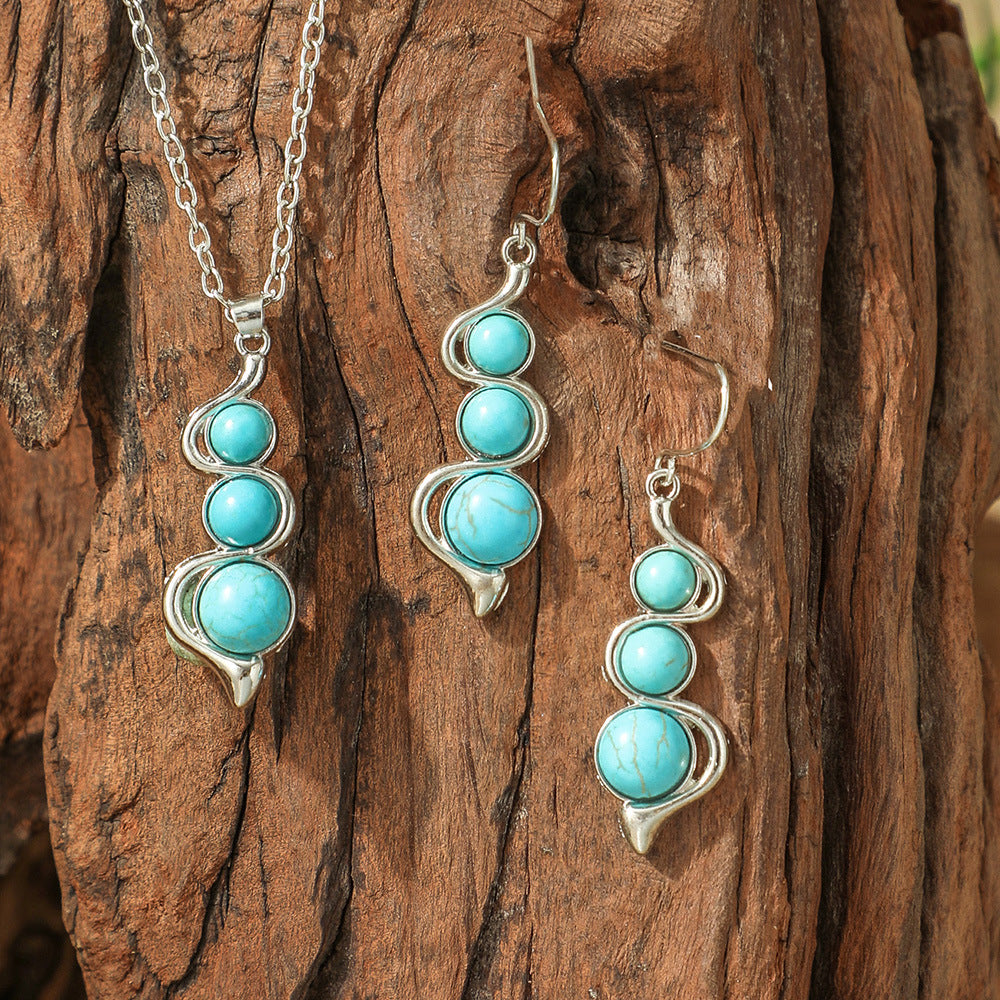 Bohemian Vintage Turquoise Water Drop Earrings and Necklace Set